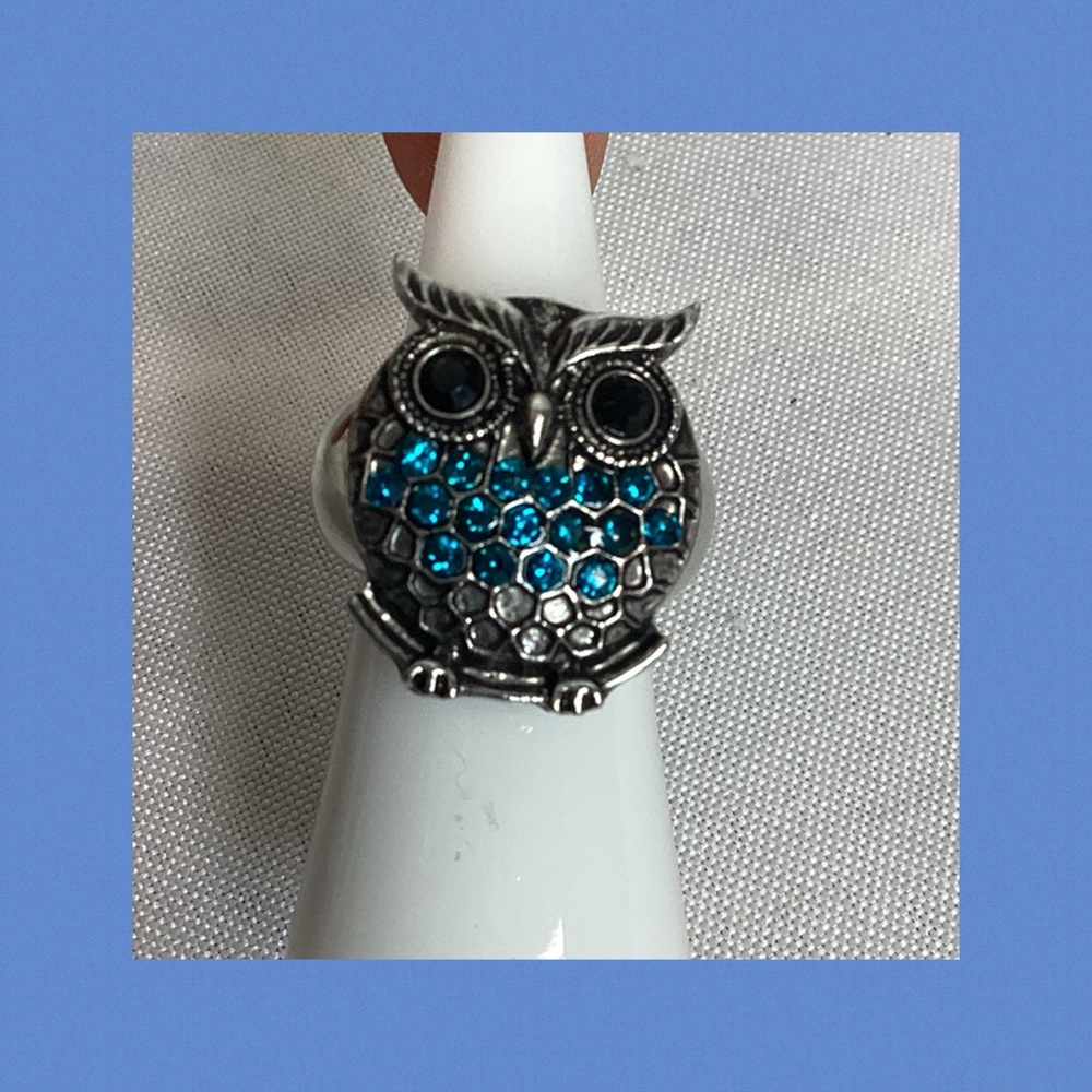 Silver and Blue Owl Ring